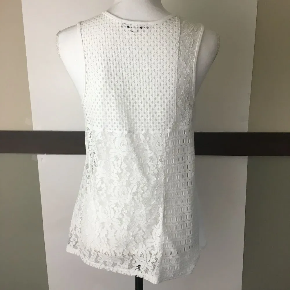 Red Haute White Lace Sleeveless Stretch Tank Top womens S Casual Summer - Picture 4 of 8
